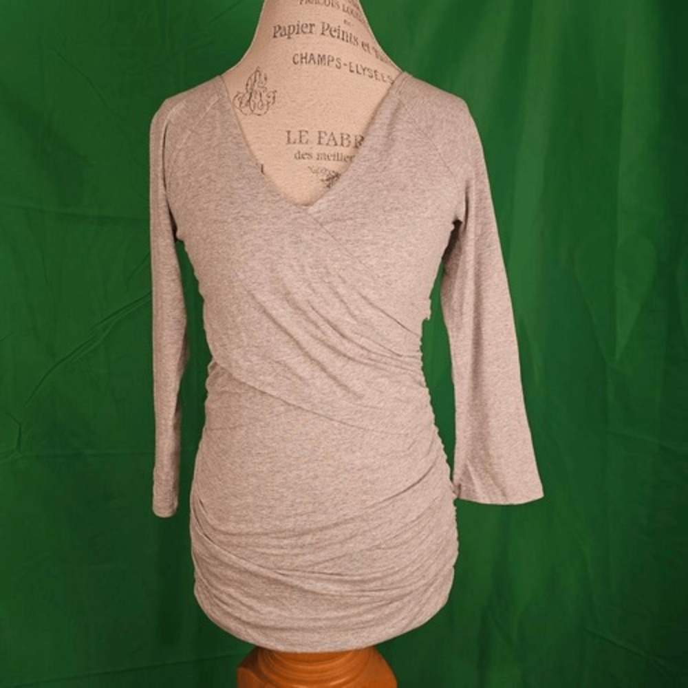 Sundance Womens Vanessa Gray Faux Wrap V Neck Shirt Top‎ Small